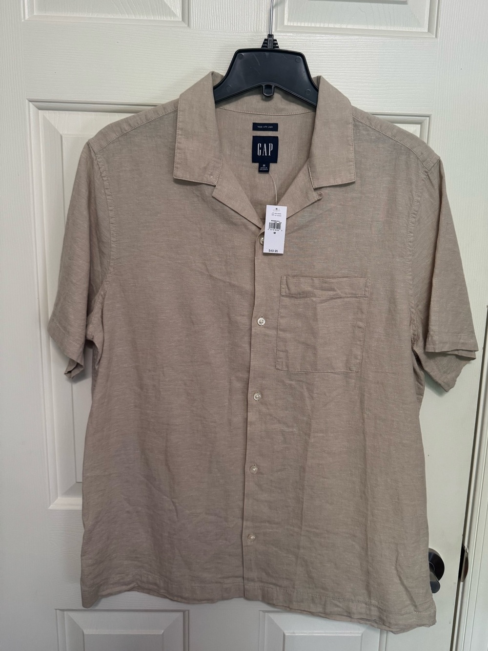 NWT GAP Men’s Short-Sleeve Linen Camp Shirt — Beige Size M